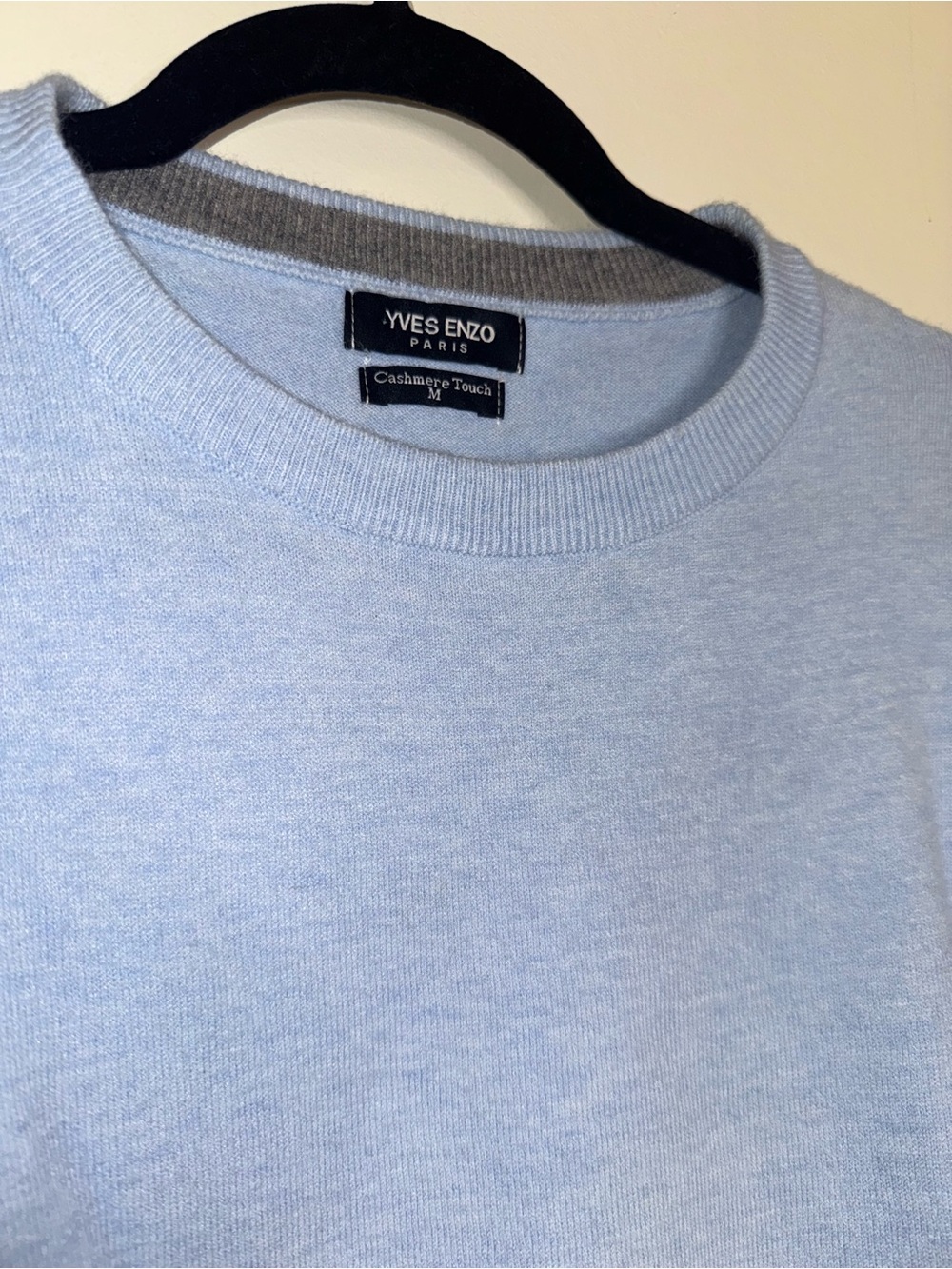 Yves Enzo Paris Men’s M Sky Blue Cashmere Touch Crewneck Sweater